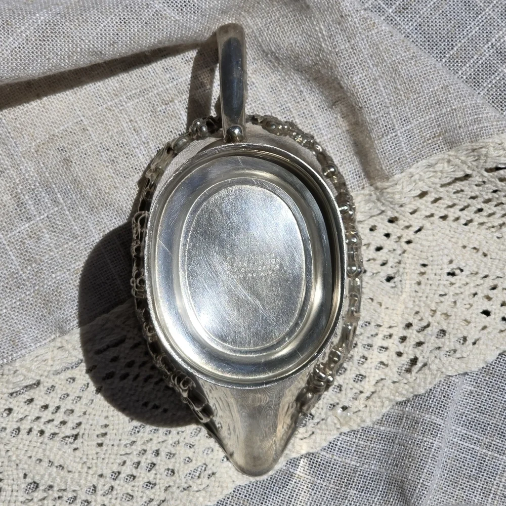 Old English Reproduction Elegant Silver Plated Creamer with Floral Design - Picture 3 of 9